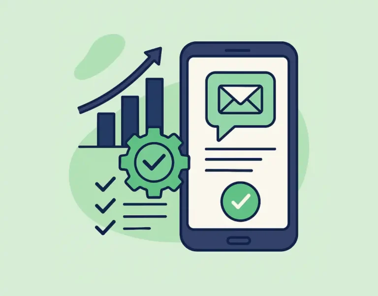 Flat illustration of SMS marketing with automation and results in 2025