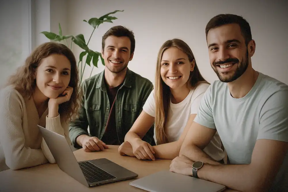 Team members at Procode collaborating in a friendly office environment