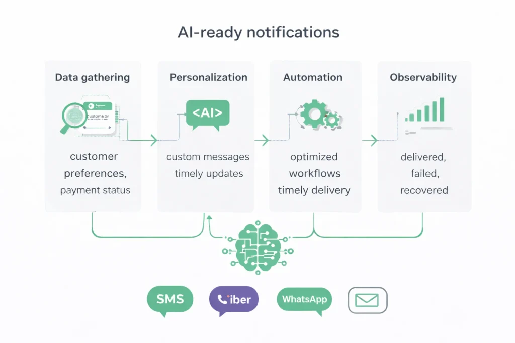 AI-ready notifications: data, personalization, automation and observability across SMS, Viber, WhatsApp and email