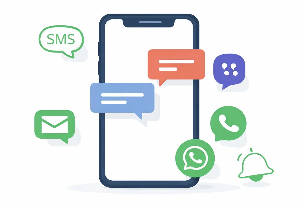 Илюстрация на смартфон с икони за мултиканални съобщения